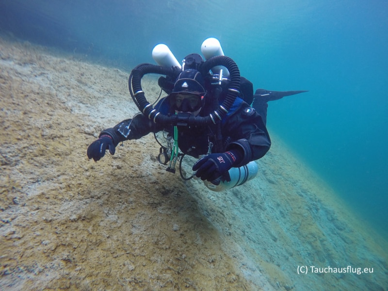 A technical diver under water